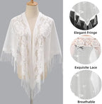 Alexvyan Floral Design Triangle Lace Stole and Wraps for Evening Dresses with Tassels for Evening Party Mesh Wedding Shawls for Summer