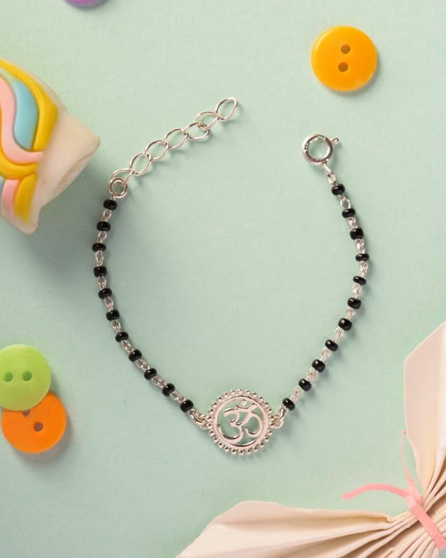 Clara 925 Sterling Silver Baby Kid Nazariya Om Bracelet with Black Beads