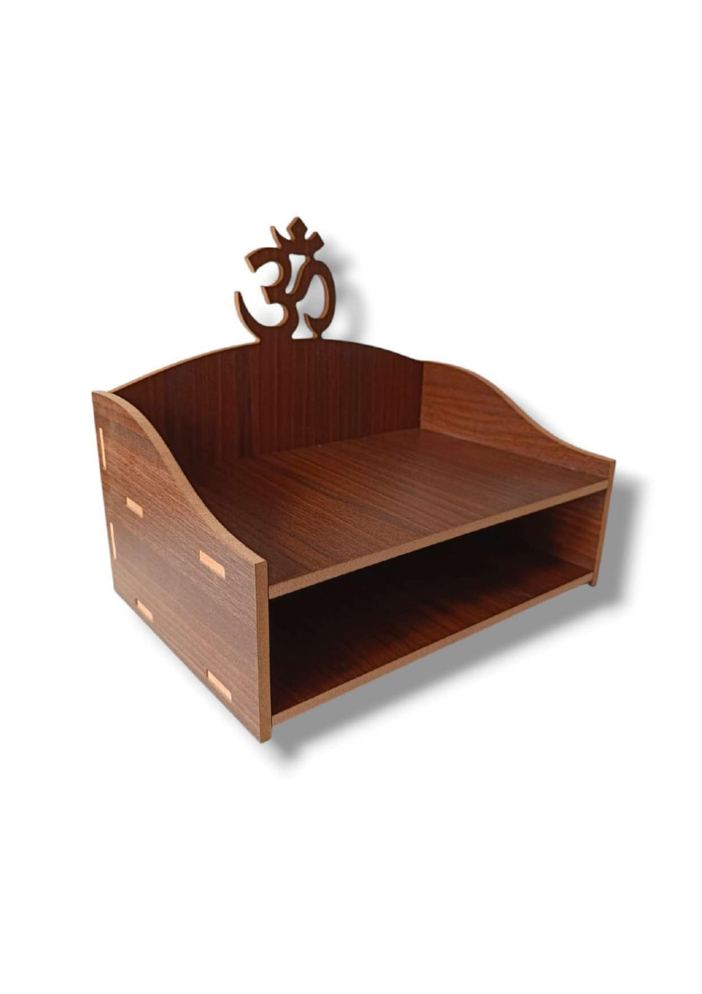 Wooden OM Mandir, 2 Shelve OM Temple, Laddu Gopal 2 Shelf Temple,Hindu OM Mandir,Home Temple,Wall Mount Temple, (Pack of 1) (Medium)