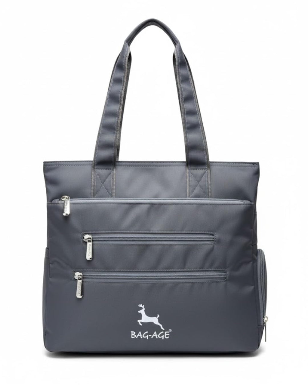 Bag-Age HB49 Multi-Pocket Tote Bag for Girls & Women, Water-Resistant Shoulder Bag with Umbrella Pocket for Daily Use, Handbag for Office, Travel, Shopping, Everyday Use (Grey)