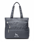 Bag-Age HB49 Multi-Pocket Tote Bag for Girls & Women, Water-Resistant Shoulder Bag with Umbrella Pocket for Daily Use, Handbag for Office, Travel, Shopping, Everyday Use (Grey)