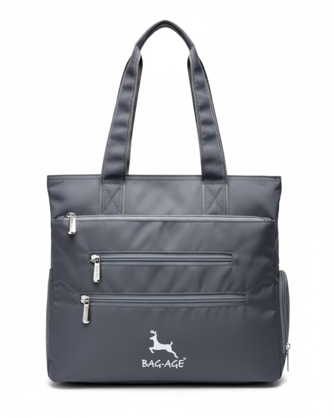 Bag-Age HB49 Multi-Pocket Tote Bag for Girls & Women, Water-Resistant Shoulder Bag with Umbrella Pocket for Daily Use, Handbag for Office, Travel, Shopping, Everyday Use (Grey)