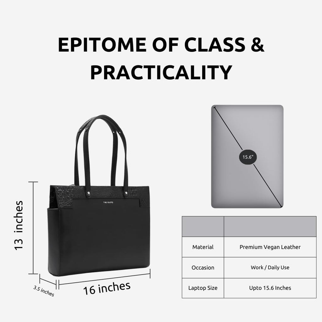 The Gusto Estelle - Premium Vegan Leather Tote Bag for Women | Stylish Hand Bag/Shoulder Bag with Zip | College, Casual Use, Office Tote Bag