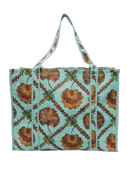 HOUSE OF GULAB Tote Bag for Women Stylish Canvas Handbag with Long Handle Inside Pocket Shoulder Bag Ladies Shopping College Office Travel Tote Bag for Girls Daily Use Fashion Bag (Sea Green & Brown)