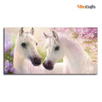 VIBECRAFTS Canvas Paintings for Living Room Drawing Room Beautiful Pair Of White Horses Premium Wall Painting Fitted With Wooden Frame for Home | Office | Gift (PTVCH_2340)