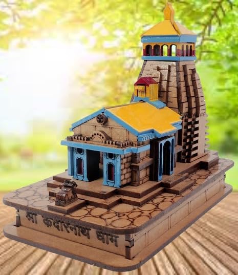 The Himalayan River Wooden Beautiful Mandir Shree Kedarnath Temple for Decor Office, Home| Gift Product | Sawaan Mahadev | Multicoloured, Kedarnath Temple in Wood