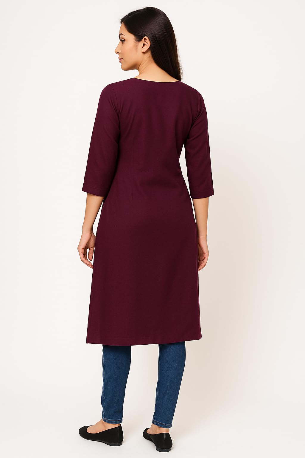 MAMTA JR Fashion Women’s Plain Pashmina Fabric Kurti | Cozy Winter Kurta | Soft & Comfortable Straight Kurti (in, Alpha, M, Regular, Wine)