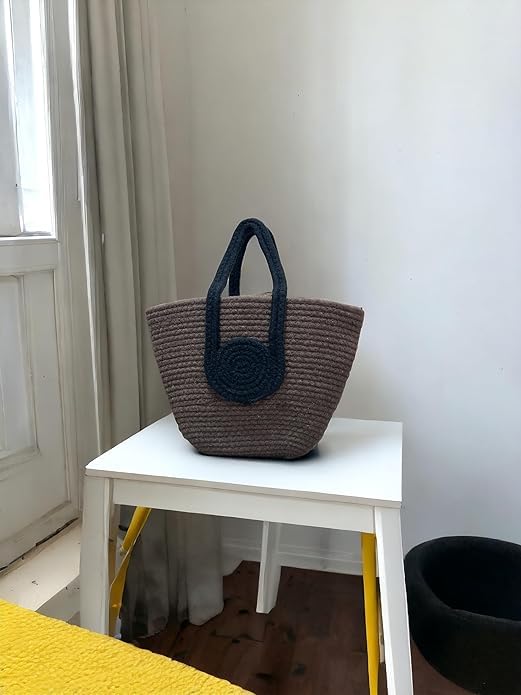 BEAUTIFUL HOMMIES Attractive Hand Bag | Large Tote | Summer Bucket | Bamboo Beach Basket for Women | Boho Handbag | Jute Handmade (BROWN-BLACK)