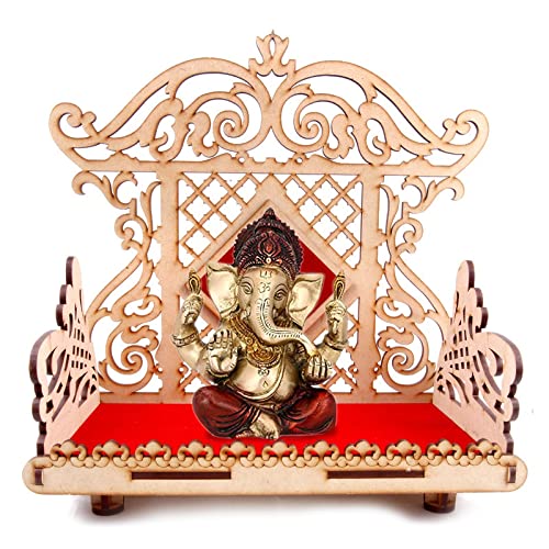 Lexical Wooden Readymade Wall Hanging Puja Temple for Home God Stand for Pooja Room Mandir Wood Devghar Stand for Office and Shop Lexical-421
