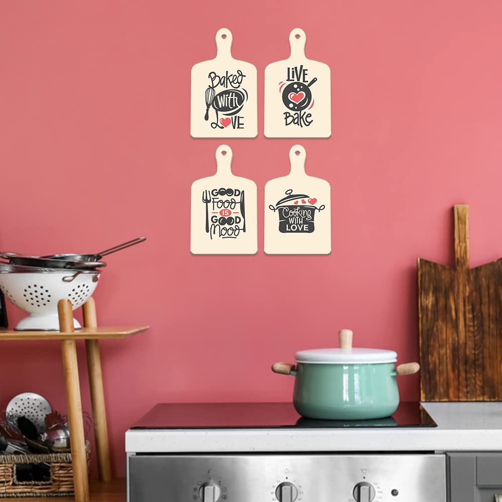 Artvibes Good Food Is Good Mood Printed Wooden Wall Hanging for Kitchen | Cafe | Restaurant | Dining Room | Quotes Decor Item | Wall Poster | Food Quotes Decoration | Gift Items(WH_5610N), Set of 4