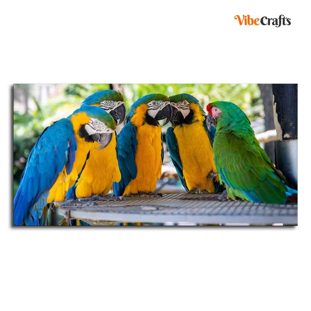 VIBECRAFTS Canvas Paintings for Living Room Drawing Room Colorful Mascaw Parrots Canvas Wall Painting Fitted With Wooden Frame for Home | Office | Gift (PTVCH_2311)