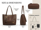 PAVILONN Women Tote Bag Ladies Handbag Shoulder Office Shopping Work Laptop PU Leather Brown Travel College Daily Use Designer Large Stylish Fashion Zipper Commuter Gift (BROWN)