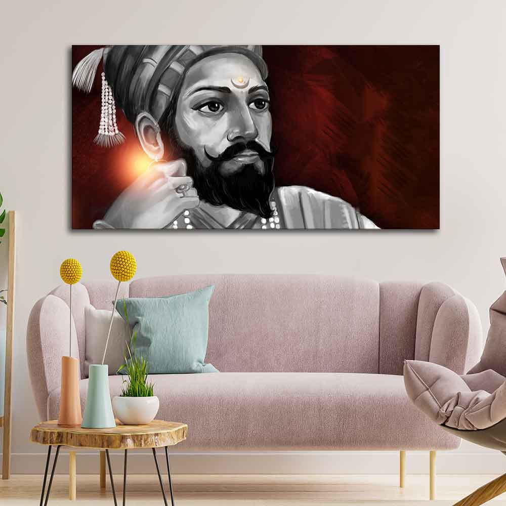 VIBECRAFTS Canvas Paintings for Living Room Drawing Room Chhatrapati Shivaji Maharaj Canvas Wall Painting Fitted With Wooden Frame For Home | Office | Living Room | Gifts (PTVCH_2553N)