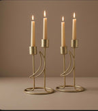 Modern Iron Double Candle Holder Set of 2 – Gold Metal Decorative Candle Stand for Home Decor, Table Centerpiece for Living Room Dining Table Bedroom (6.5 x 3.5 Inches) – Without Candles (Waning-Moon)