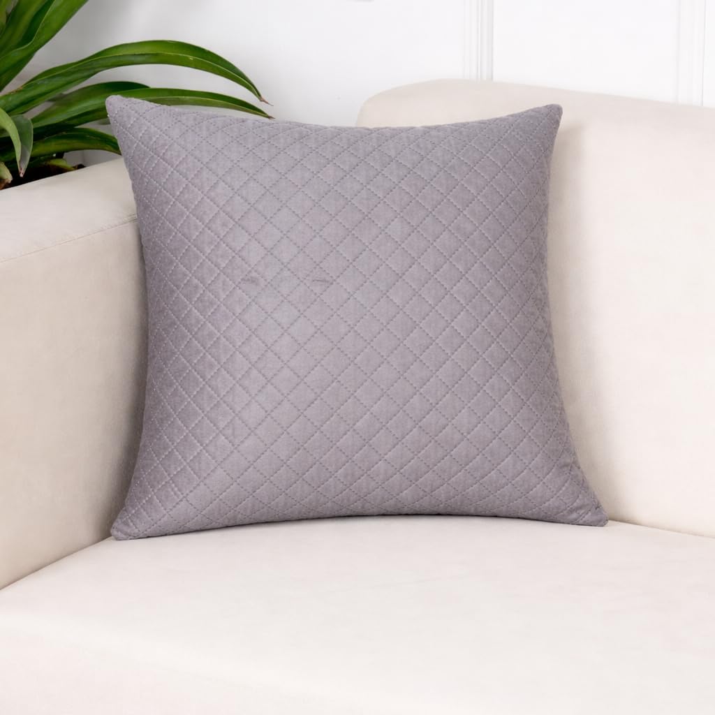 STITCHNEST Quilted Velvet Cushion Covers Set of 5 | Soft Grey | 18x18 Inches | Premium Sofa & Living Room Décor