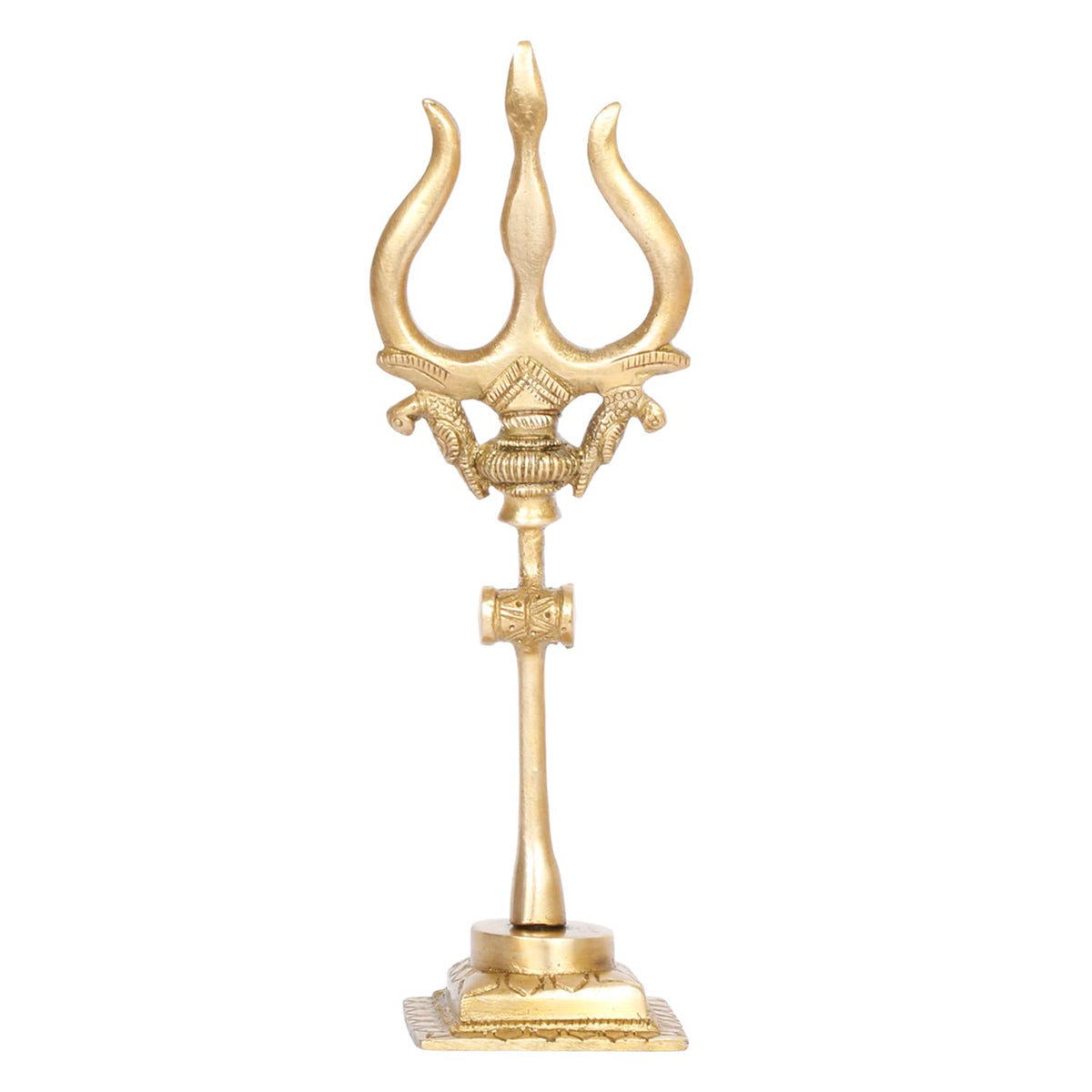 ARTVARKO Brass Shiva Shiv Bholenath Trishul Trident with Damru on Stand Show Piece Decoration Items for Temple Puja Home Decor Gift 7 Inch