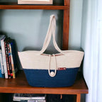 BEAUTIFUL HOMMIES Attractive Hand Bag |large Tote Bag |Summer Bag | Bucket Bag | Basket Bag | Bamboo Tote | Beach Bags for Women|Boho Bag|Handbag |Jute Bag |Handmade Bag (BLUE WHITE STYLISH)