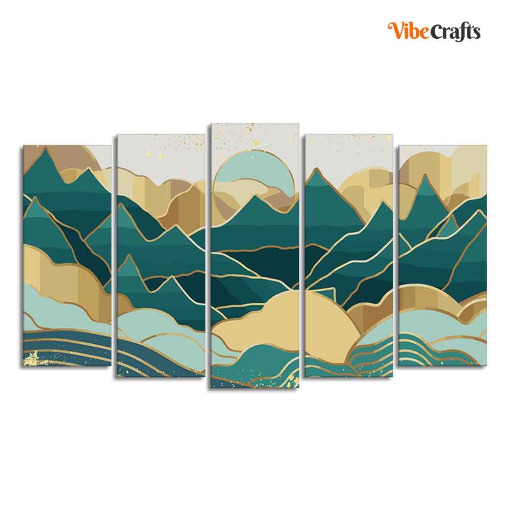VIBECRAFTS Abstract Mountains Luxurious Pattern Wall Painting of Five Pieces For Home|Office|Living Room|Gift (PTVC5Pcs2_6600)