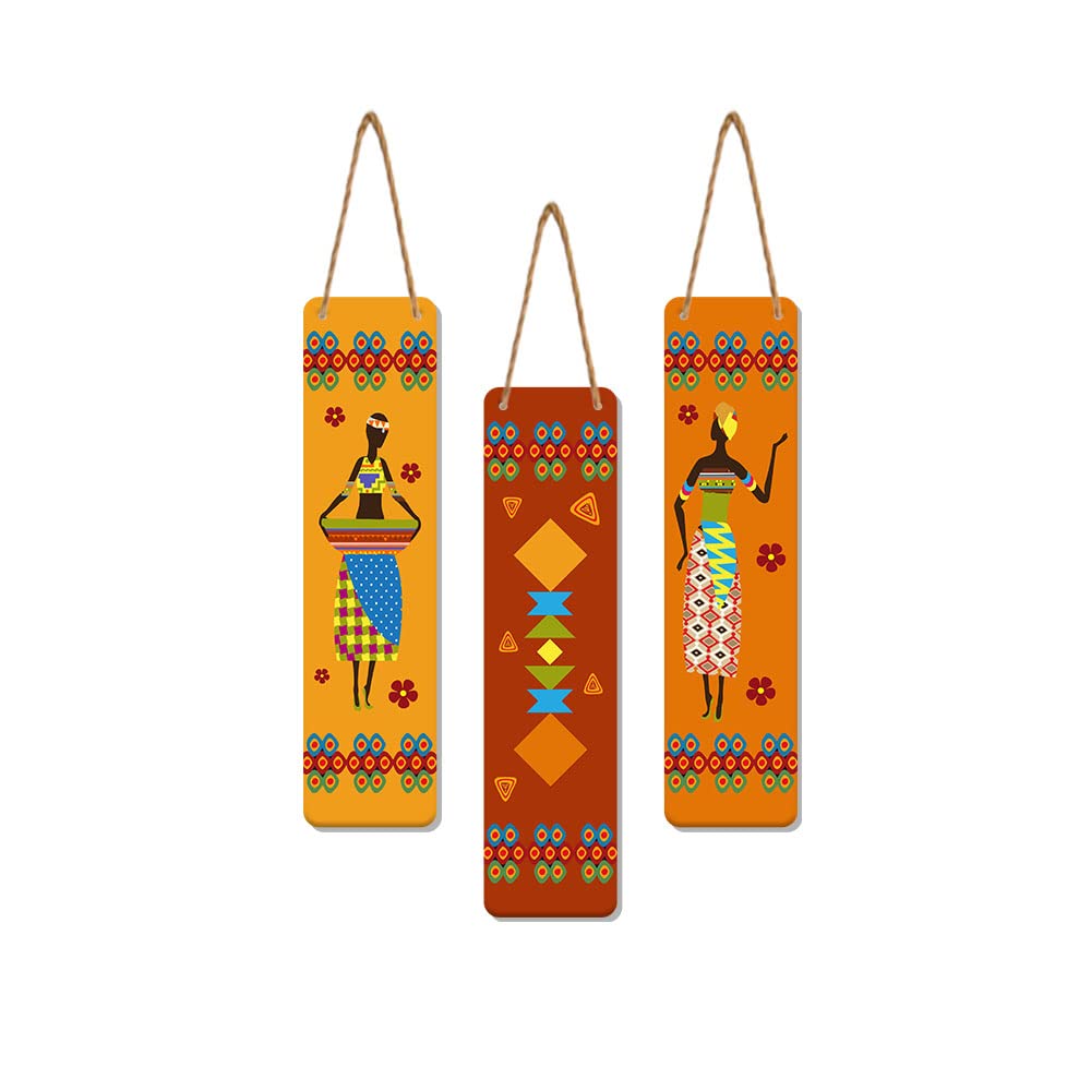 Artvibes African Warli Art Decorative Wall Art MDF Wooden Wall Hanger for Home | Room Wall Art | Modern Decor Artwork | Living Room | Cafe | Wall Art Print | Unique Gift Items (WH_8102N), Set of 3