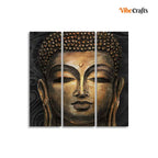 VIBECRAFTS Spiritual Buddha 3 Pieces Canvas Wall Painting Fitted With Wooden Frame For Home | Office | Living Room | Gifts (PTVC3Pcs1_9501)