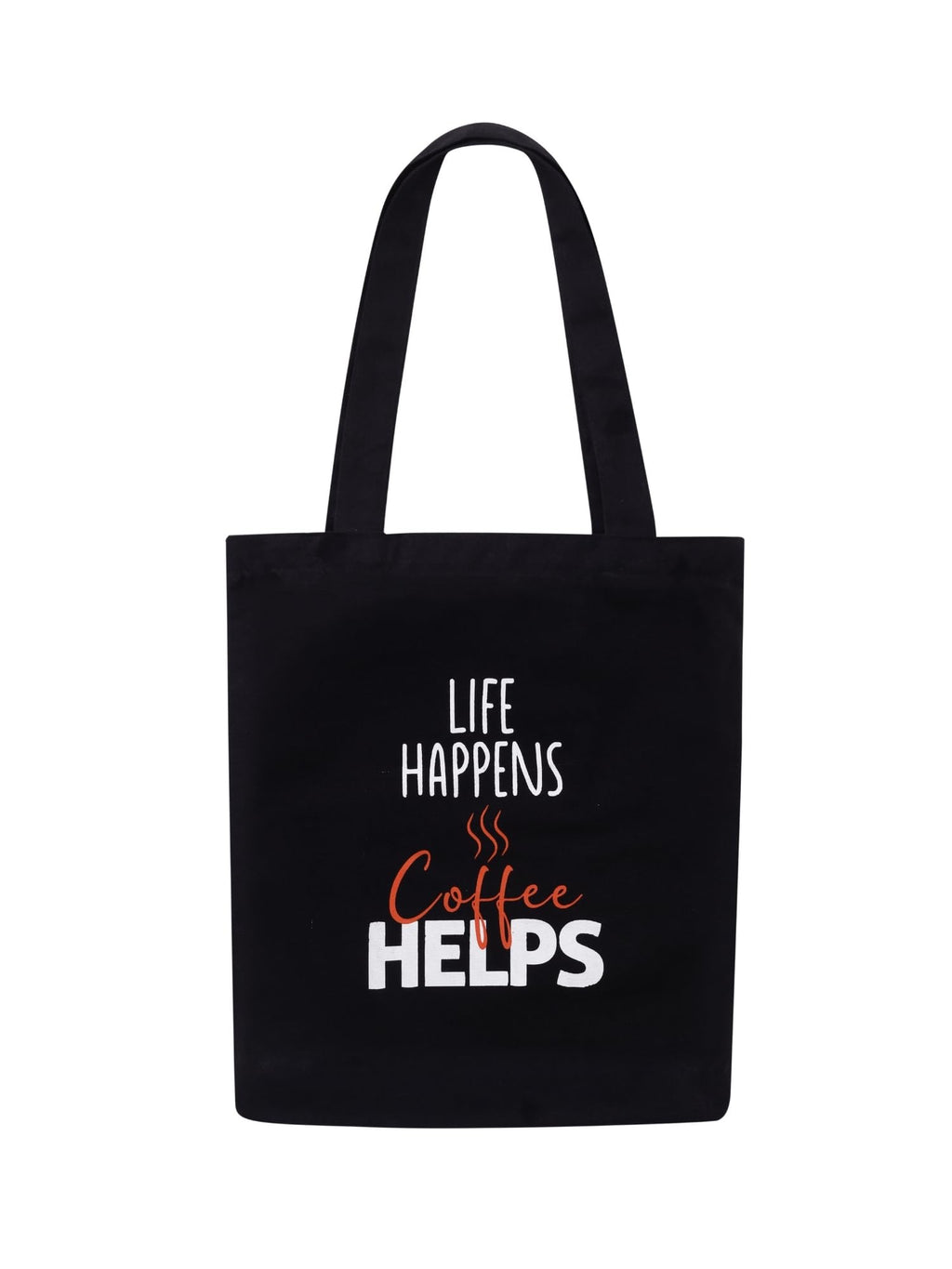 DOODLE Women Eco-Friendly Reusable Cotton Canvas Tote Bag | Inner & Outer Zip Pockets | Ideal for Travel, Shopping, College & Office Use | Caffine Shots, Black