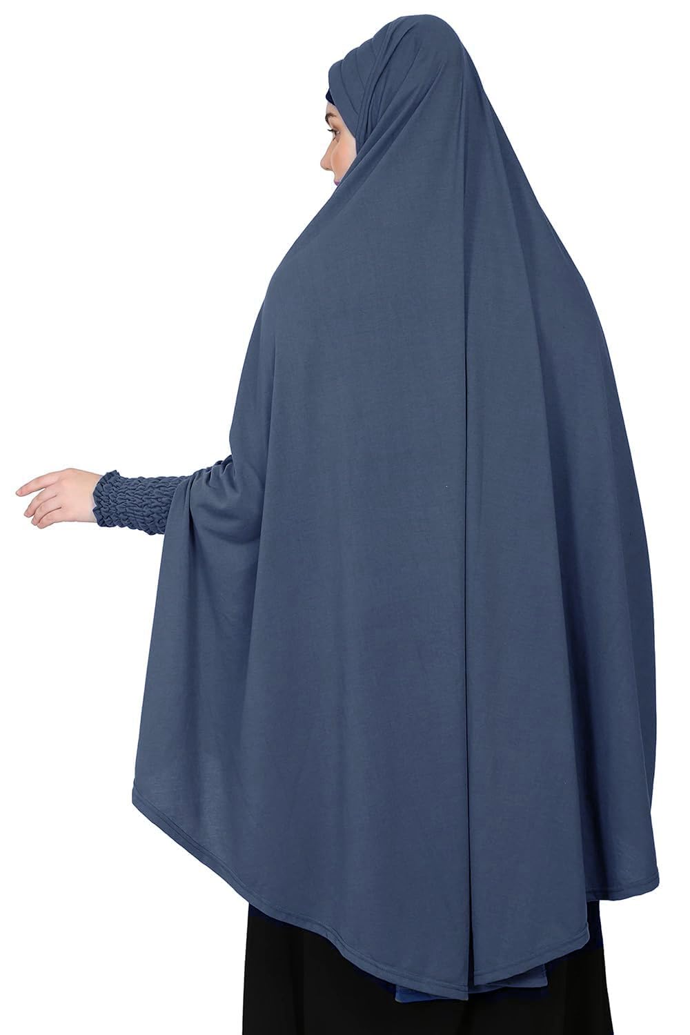 ICW Women Stretchable Jersey Smoking Sleeve Jilbab Cum Prayer Khimar Female Hijab (Free Size) (Metallic Grey)