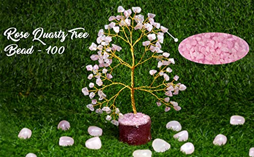 Reiki Crystal Products Rose Quartz 100 Bead Crystal Stone Tree | Natural Gemstone Money Tree for Love, Harmony, Emotional Balance & Positive Energy | Home Office Décor, Vastu & Feng Shui Gift