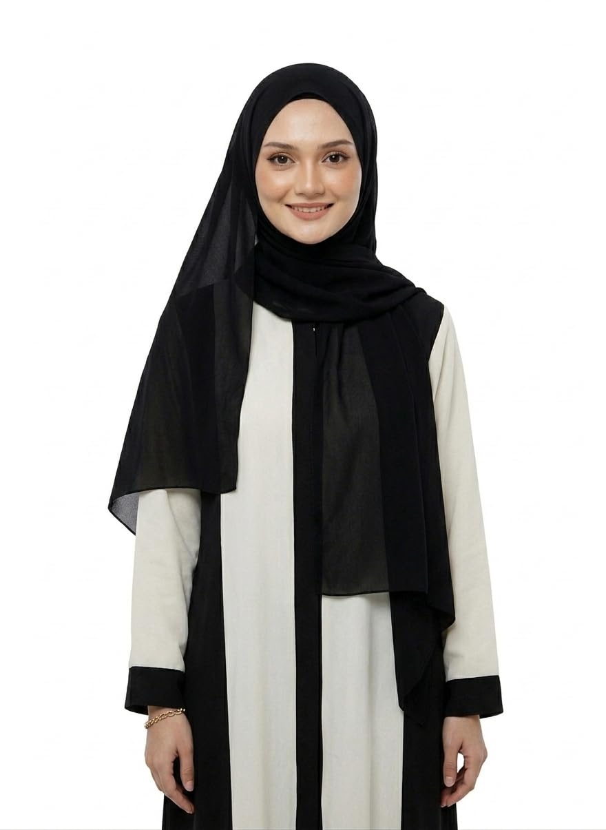 AURALEAF Women's Chiffon Georgette Hijab Scarf, Black, 180x70 cm, Lightweight Soft Fabric, Easy to Drape