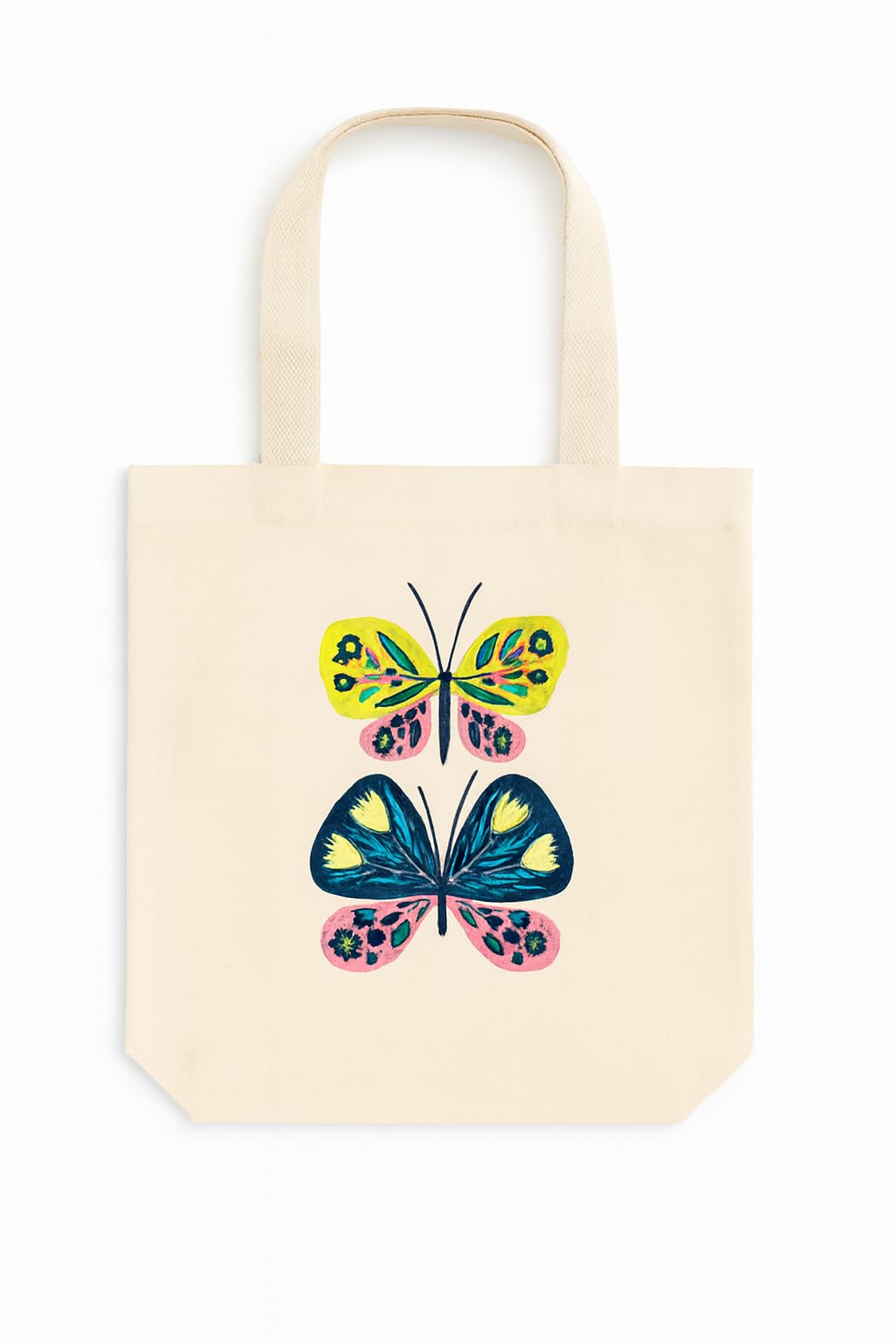 RAL Heavy Duty 400 GSM Cotton Canvas Tote Bag for Women | Printed Shoulder Bag for Office, College & Grocery | Reusable Eco-Friendly Shopping Tote (38 x 9 x 32 cm) (Butterfly Print)