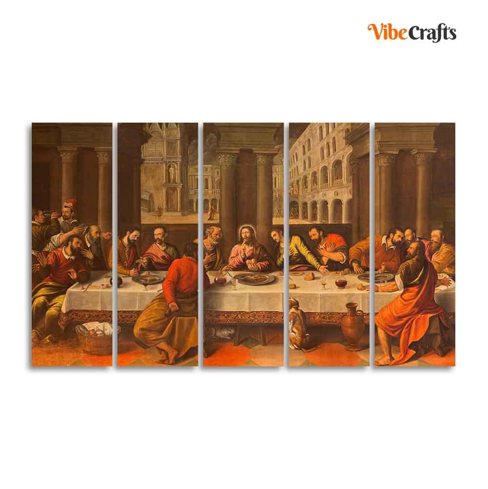 VIBECRAFTS Supper of Christ in Church Chiesa Dei Santi Five Pieces Wall Painting For Home|Office|Living Room|Gift (PTVC5Pcs4_8590)