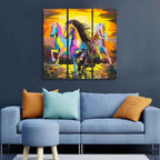 VIBECRAFTS Horse Running In Sunset 3 Pieces Canvas Wall Painting Fitted With Wooden Frame For Home | Office | Living Room | Gifts (PTVC3Pcs1_9516)