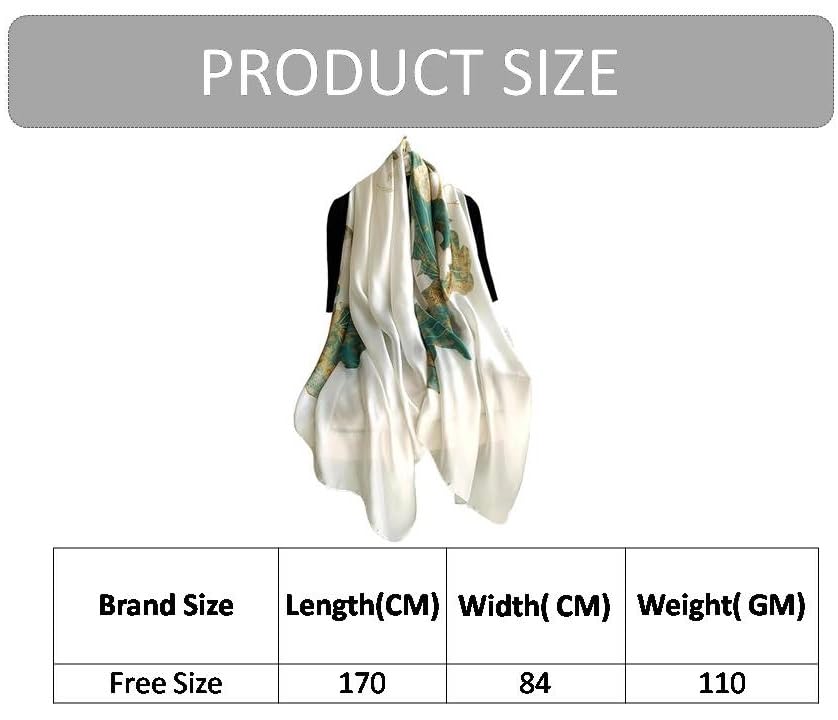 Alexvyan Satin Silk Summer Scarves 170 x 84 cm, Floral Print Green and Off White Colour with Stitched Border, Lightweight Fashion Scarf for Women Sun Protection Stole