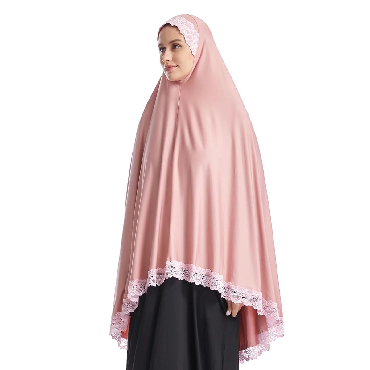 ICW Women Stretchable Jersey Jilbab Cum Prayer Khimar Hijab (Free Size) 42 Inch (Pink) For Female