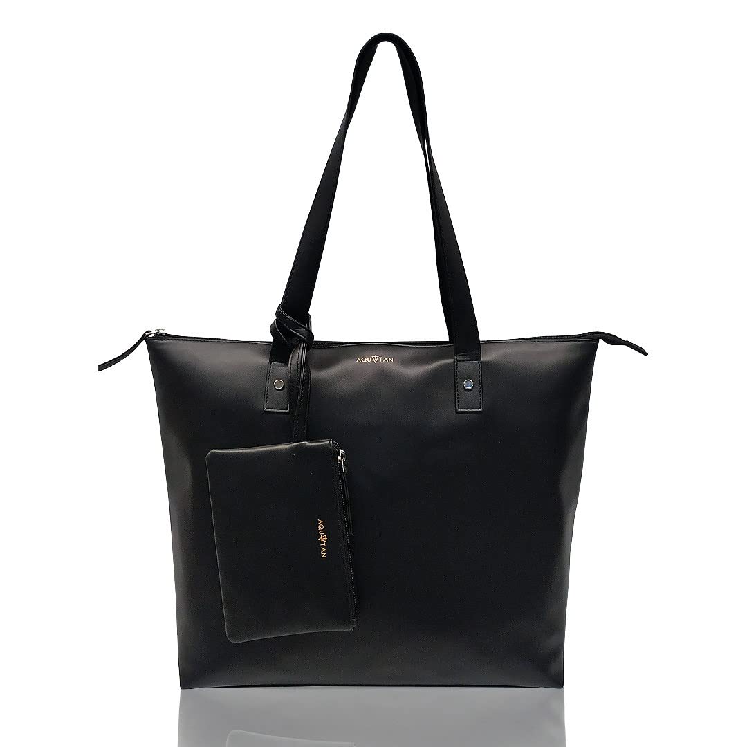 Aquatan Women's Back To Work Tote Bag With Wallet Pouch (Black Solid)