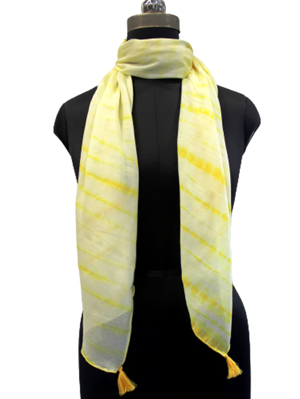 DESI BUTIK Appealing Muslin Tie-Dye Printed Lemon Yellow Everyday Light-weight Scarves/Stoles for Women SCARF97