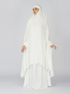 ANAApparels ANA Raha White Solid Prayer Dress – Premium Modal Namaz Makhna with Tie Knot | 50″ Front × 58″ Back | Attached Sleeves | Lightweight, Breathable, Ready to Wear for Hajj, Umrah & Salah