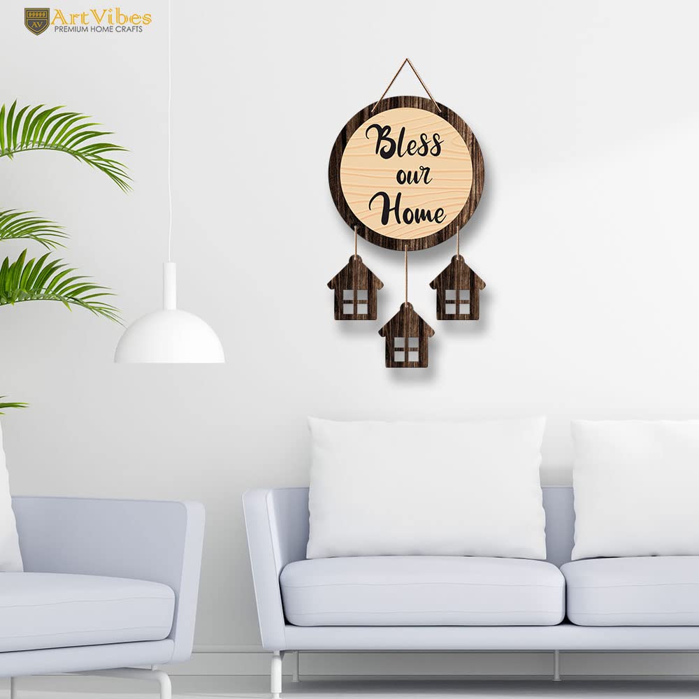 Artvibes Bless Our Home Quotes Wooden Wall Hanging Decorative Items for Home Decor | Gift | Livingroom Hanger | Modern Artworks Decoration Hangings Item (WH_7212N)