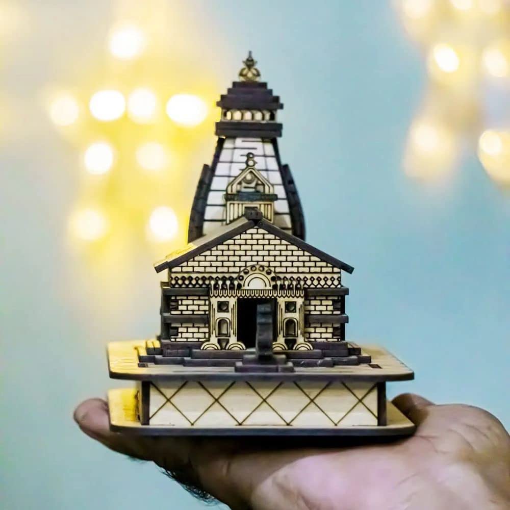 DEEP PRINT MART Kedarnath Temple Wooden Souvenir Decorative Showpiece Car Deshboard MDF Pine Wood Beautiful Kedarnath ji Temple Size 4.5 x 2.5 x 4 inch