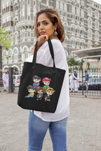 YaYaCafe BTS Printed Canvas Cotton Black Tote Bag with Zipper for Womens and Girls