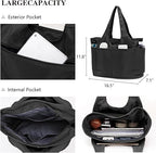 Voroly Tote Bag Women Casual Handbag Shoulder Bag Purses with Zipper and Pockets for Work School Gym Travel Shopping (BLACK)