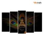VIBECRAFTS Buddha With Peacock Feather Wall Painting of Five Pieces Set For Home|Office|Living Room|Gift (PTVC5Pcs2_6616)