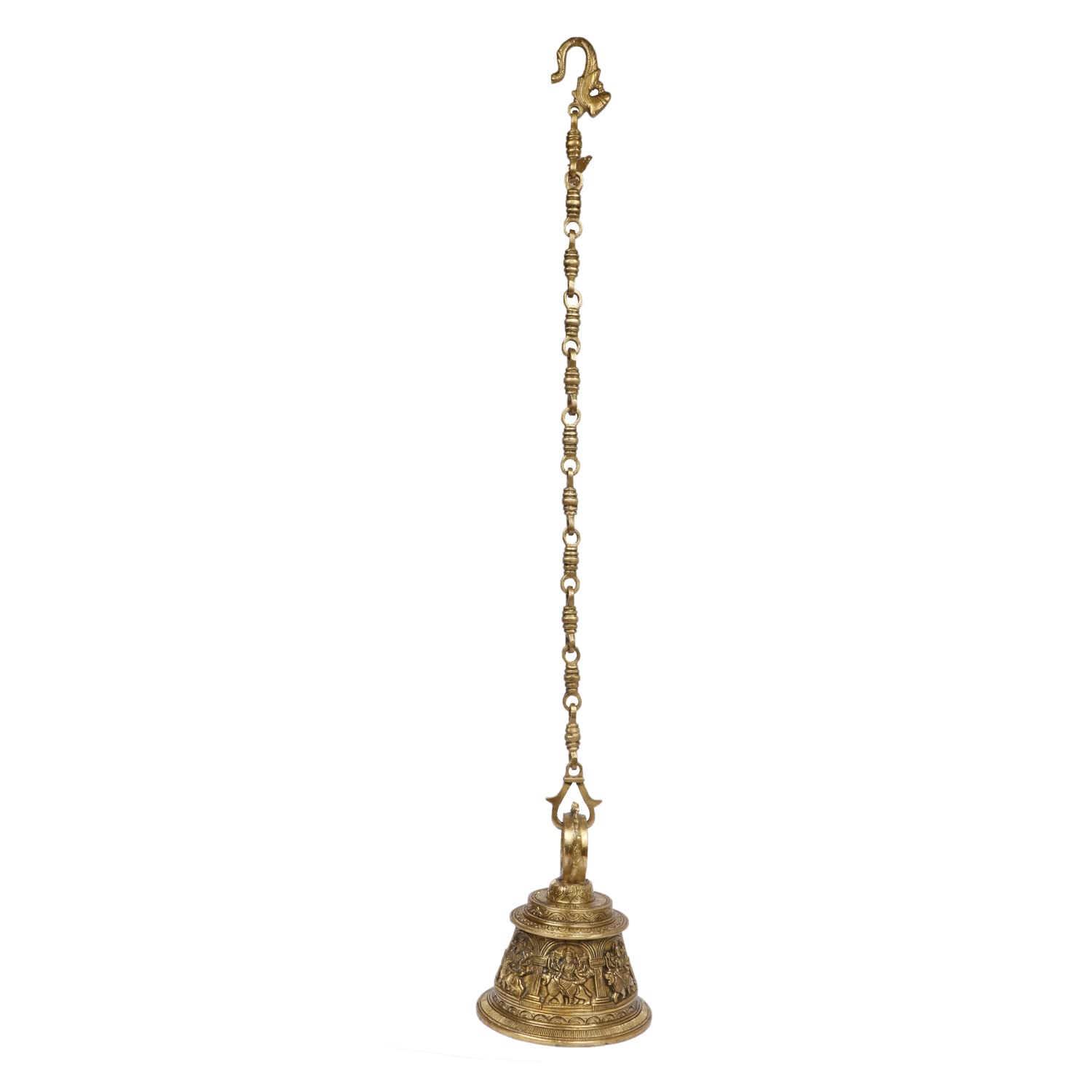 Artvarko Goddess Maa Durga Engraved Sherawali Brass Big Bell with Chain Hanging for Pooja Puja Room Mandir Ghanta Home Entrance Décor