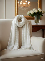 ELITE APRIL White Church Scarf, Long Chiffon Head Covering with Tassels, Traditional Catholic Style, One Size