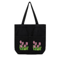 Suryatra Noir Tulip Canvas Tote Bag for Women & Men | Premium Cotton Canvas Shoulder Bag with Dual Front Pockets | Tote Bag for Office, College, Shopping & Travel | Black | 14 x 16 Inches