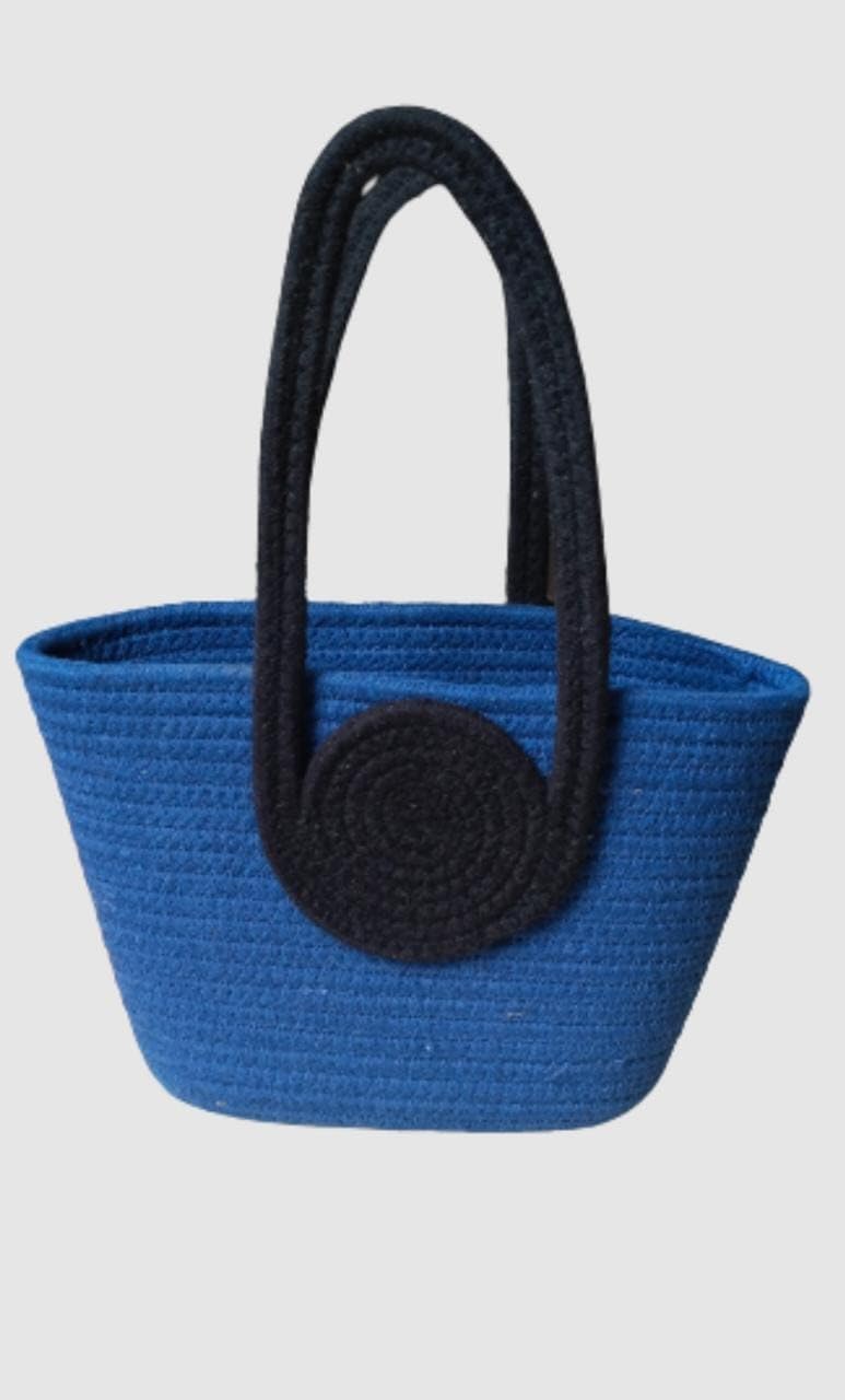 BEAUTIFUL HOMMIES Attractive Hand Bag | large Tote Bag | Summer Bag | Bucket Bag | Basket Bag | Bamboo Tote | Beach Bags for Women | Boho Bag | Handbag | jute Bag | Handmade Bag| (BLUE-BLACK)