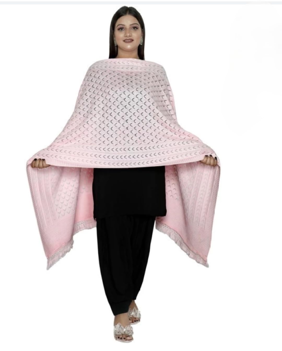 Choice own first Woolen Solid Shawl (Pink, Free Size)