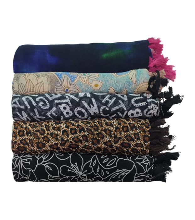 FLIHAUT Women Chiffon Georgette Printed Scarf Stole | Lightweight Soft Fashion Scarves for Girls & Women | Multipurpose Shawl & Wrap | Combo Pack of 5 (50 x 172 cm, Mixed_176)