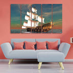 VIBECRAFTS Premium Wall Painting of Ship on the Ocean Five Pieces For Home|Office|Living Room|Gift (PTVC5Pcs4_8610)