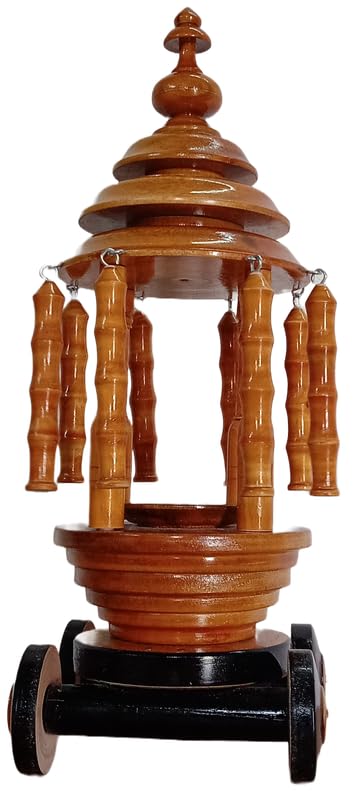 Thenkumari Miniature Chariot for Pooja Room & Home Decor Handcrafted Wooden Temple Car - Decorative Showpiece for Pooja & Home (18 X 18 X 42 CM)