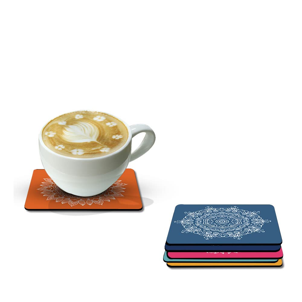 Artvibes Printed MDF Wooden Coasters for Home and Kitchen | Dining Table Decor | Square Coasters | Home Decorative Items | Table Items | Kitchen Decor (Set of 6 | 4x4 Inch)(Mandala Pattern) TC_2001